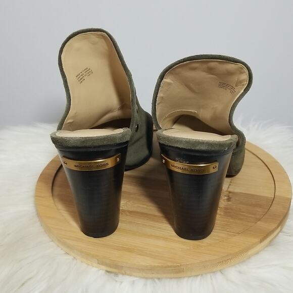Michael Kors Hunter Green Studded Suede Mule Heels - Picture 3 of 7